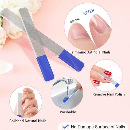 Glass Nail File and Nail Shiner, 4PC Crystal Nail File and Nano Glass Nail Buffer, Premium Set with Case, Professional Manicure Tool Fingernail Czech File for Natural Nail, Gift for Women and Girls