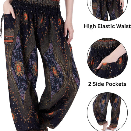 Women'S Smocked Waist Boho Flowy Yoga Harem Pants Hippie Clothes