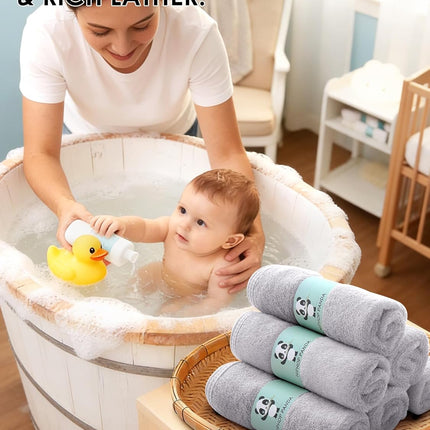 Baby Washcloths, Rayon Made from Bamboo - 2 Layer Ultra Soft Absorbent Newborn Bath Face Towel - Reusable Baby Wipes for Delicate Skin - Grey, 6 Pack