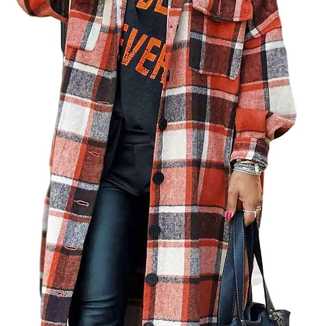Women'S Flannel Plaid Shacket Fall Oversized Long Button down Shirt Jacket Shackets
