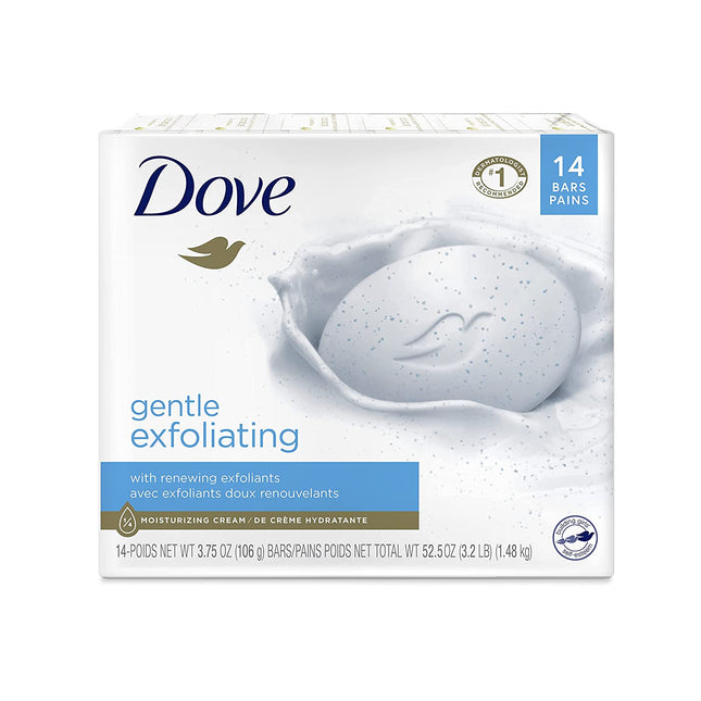 Dove Beauty Bar - Ultra Moisturizing Gentle Exfoliator with Mild Cleanser for Softer, Smoother Skin - 3.75 Oz, Pack of 14