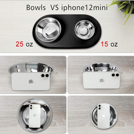 Double Dog Cat Bowls 2 Stainless Steel with No Spill Non-Skid Silicone Mat, Pet Food Water Feeder Bowl for Small Medium Large Dogs, Puppies, and Pets