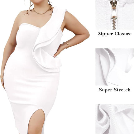 One Shoulder Ruffle Dress Side Split Bodycon Bandage Dress Wedding Guest Dress