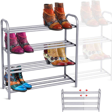 Shoe Rack Organizer for Closet Entryway, 4 Tiers Adjustable Heavy Duty Metal Shoe Storage Shelf, Large Enough for 20+ Pairs of Shoes (23.6"~41.7"X8.9"X24.2")(Silver)