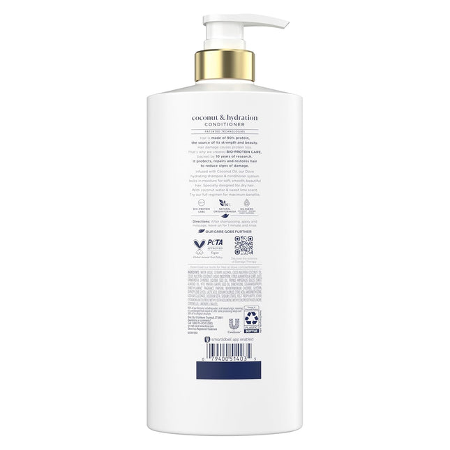 Dove Coconut & Hydration Conditioner for Dry Hair with Bio-Protein Care Technology and Coconut Oil, 28 Fl Oz