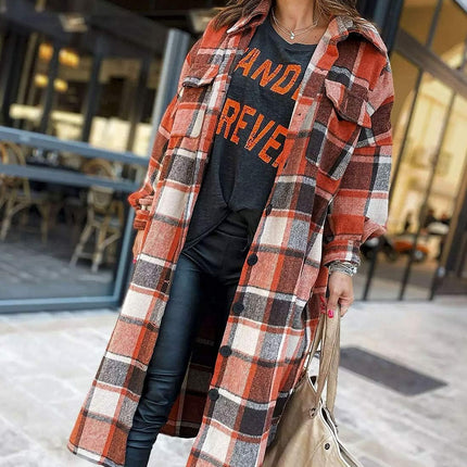 Women'S Flannel Plaid Shacket Fall Oversized Long Button down Shirt Jacket Shackets