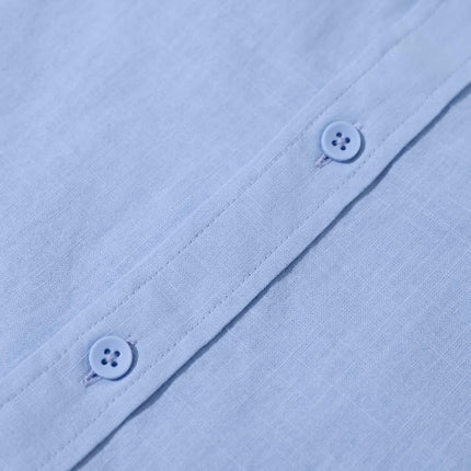 Mens Summer Casual Long Sleeve Cotton Linen Shirts Button up Solid Plain Roll-Up Sleeve Beach T Shirts