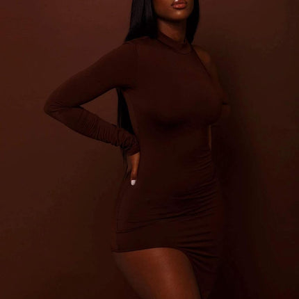 Classy One Shoulder Long Sleeve Bodycon Side Slit Party Dresses Clubwear