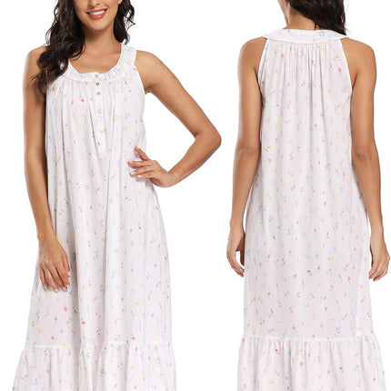100% Cotton Nightgowns for Women Soft Ladies Gowns Sleepwear Long Sleeveless Nightgown
