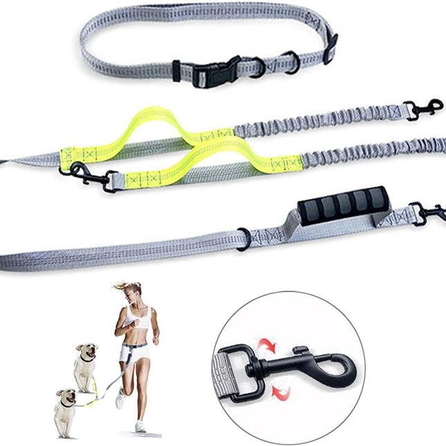 Running Dog Leash for 2 Dog, Double Dog Leash, 360 Swivel No Tangle Bungees Double Leash for Dog, Shock Absorbing Reflective Hands Free Dog Leash, Two Dog Leash for Walking Training, Yellow