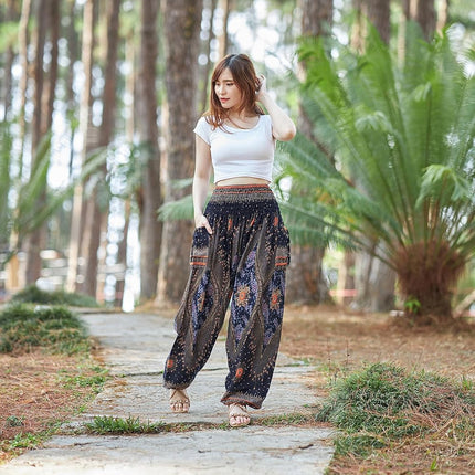 Women'S Smocked Waist Boho Flowy Yoga Harem Pants Hippie Clothes