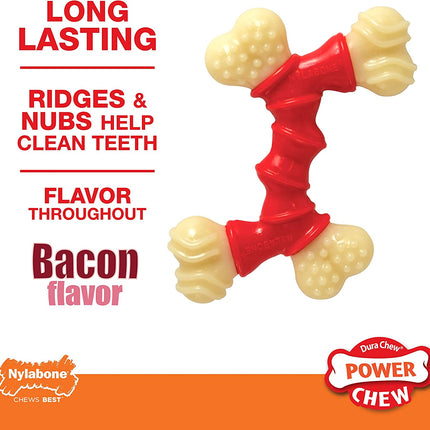 Double Bone Power Chew Toy for Dogs, Dog Toys for Aggressive Chewers, Bacon Flavor, X-Large - 50+ Lbs, 1 Count