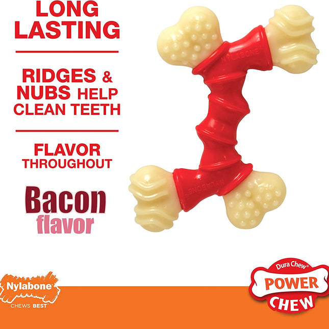Double Bone Power Chew Toy for Dogs, Dog Toys for Aggressive Chewers, Bacon Flavor, X-Large - 50+ Lbs, 1 Count