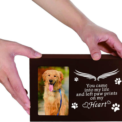 Pet Memorial Keepsake - Cat or Dog Urn with Photo Frame, Wooden Bamboo Urn for Memorial Gifts