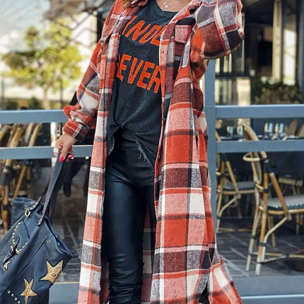 Women'S Flannel Plaid Shacket Fall Oversized Long Button down Shirt Jacket Shackets
