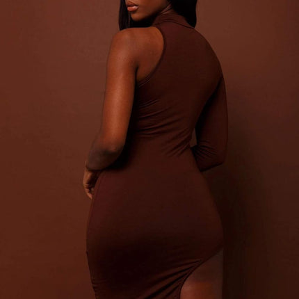 Classy One Shoulder Long Sleeve Bodycon Side Slit Party Dresses Clubwear