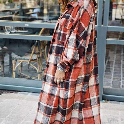 Women'S Flannel Plaid Shacket Fall Oversized Long Button down Shirt Jacket Shackets