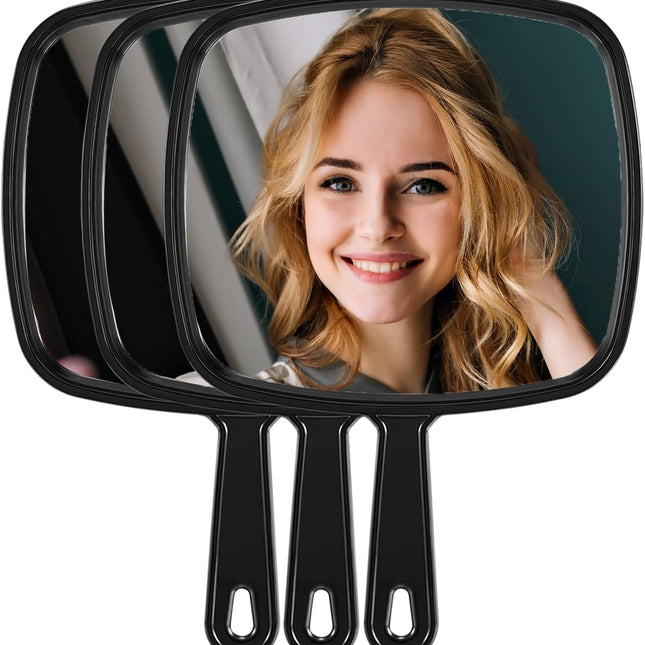 Hand Mirror, Extra Large Barber Hairdressing Handheld Mirror with Handle for Salon, Pack of 3