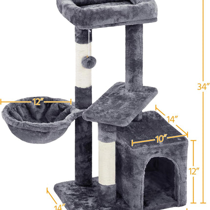 Cat Tree, 34In Cat Tower, Multi-Level Cat Condo with Extra Scratch Boards and Sisal Posts as Kitty Activity Center Pet Stand Tree for Indoor Kittens