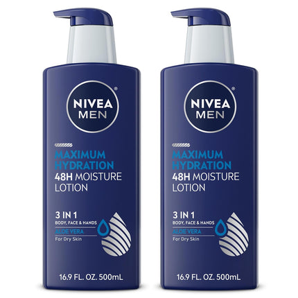 MEN Real Madrid Limited Edition Maximum Hydration Body Lotion for Dry Skin with Aloe Vera, 3-in-1 Formula for Body, Face, and Hands, 16.9 Fl Oz Bottle, Pack of 2