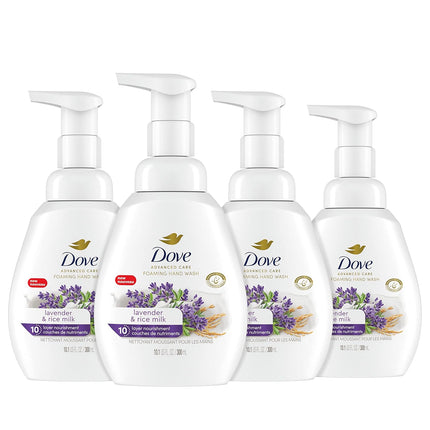 Dove Lavender & Rice Milk Foaming Hand Wash, 10.1 Oz - Pack of 4, Enhanced Moisturization for Dry Skin Protection