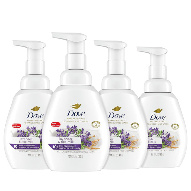 Dove Lavender & Rice Milk Foaming Hand Wash, 10.1 Oz - Pack of 4, Enhanced Moisturization for Dry Skin Protection